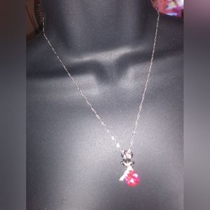 Silver Plated Pink Austrian Crystal Teardrop Rose Pendant Necklace